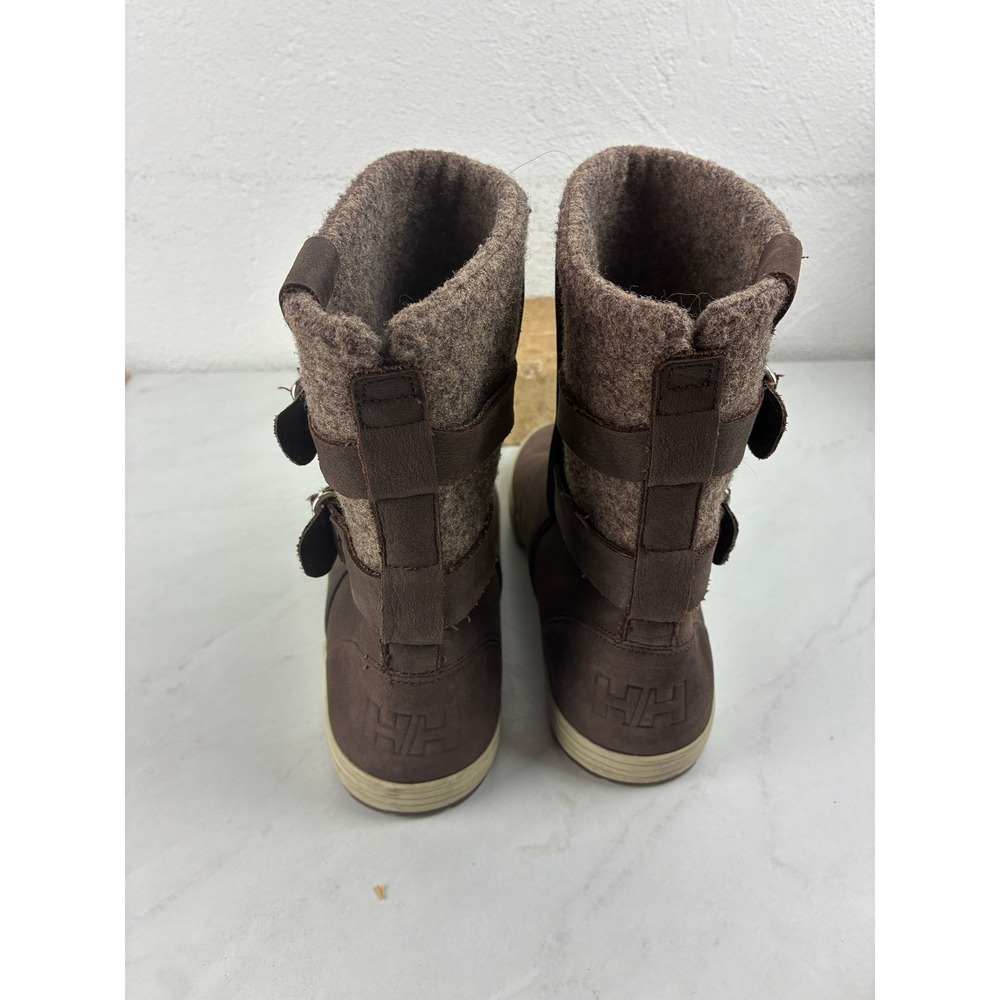 Helly Hansen Brown Leather Wool Blend Buckle Winter Boots Size 8.5 Gorpcore Cozy - Picture 9 of 14